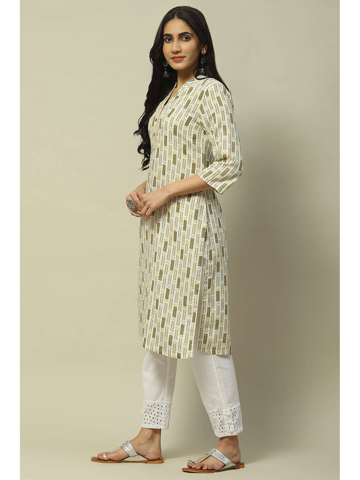 Off White Rayon Straight Kurta | FY93 - view 3