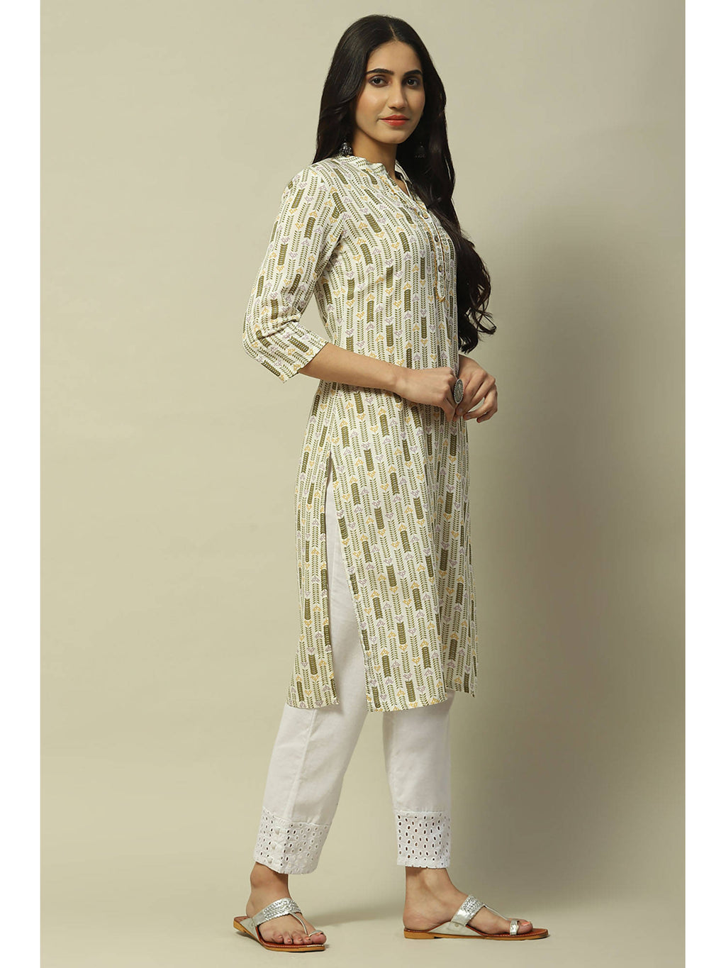 Off White Rayon Straight Kurta | U3S - view 5