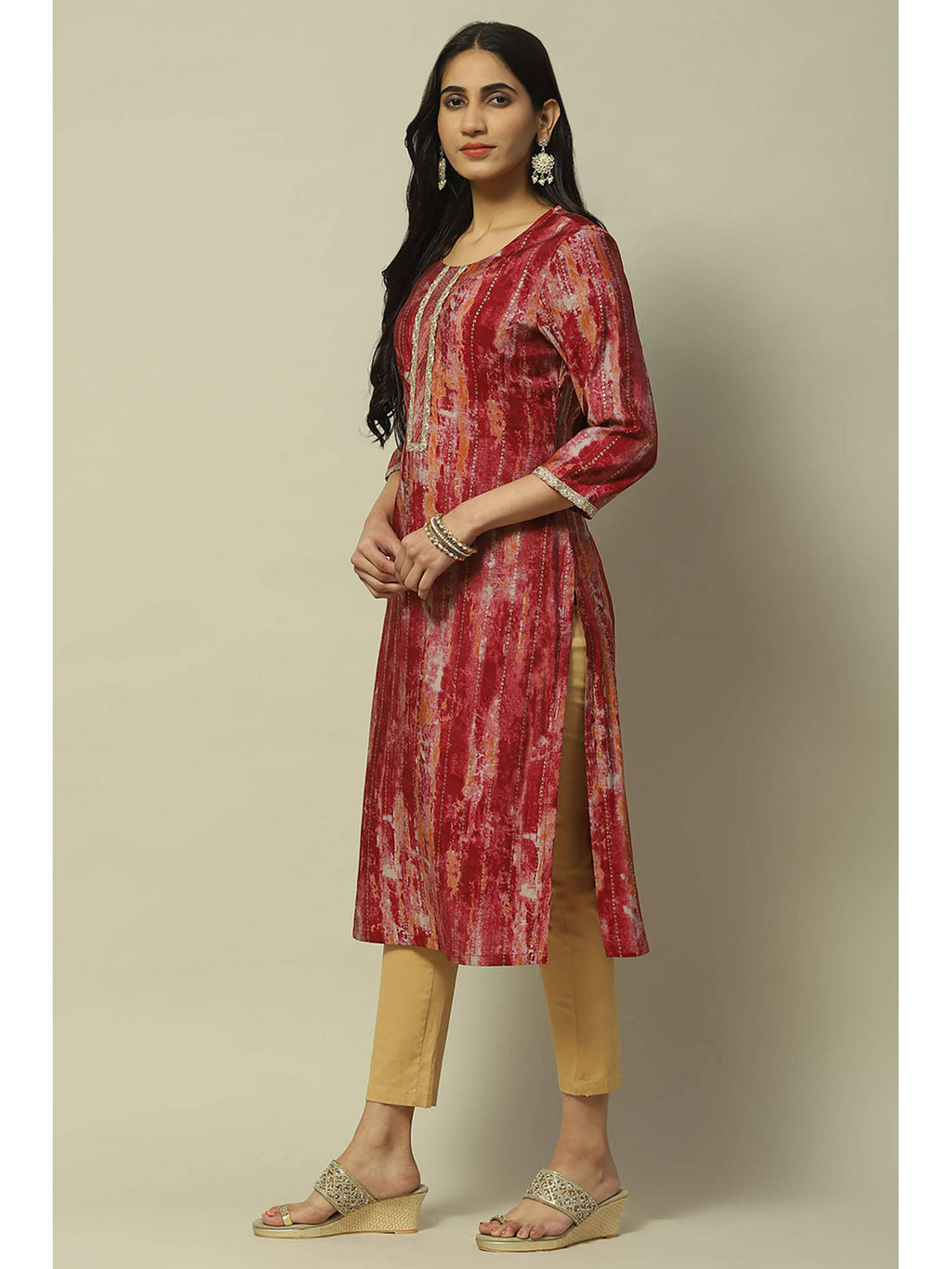 Maroon Viscose Blend Straight Kurta | KDG - view 3