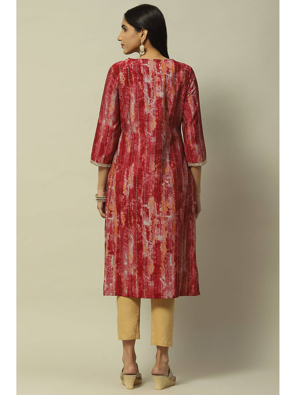 Maroon Viscose Blend Straight Kurta | KDG - view 4