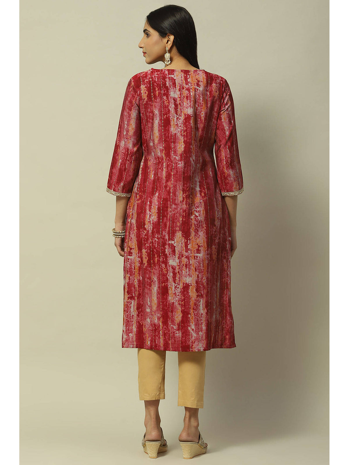 Maroon Viscose Blend Straight Kurta | KDG - view 4