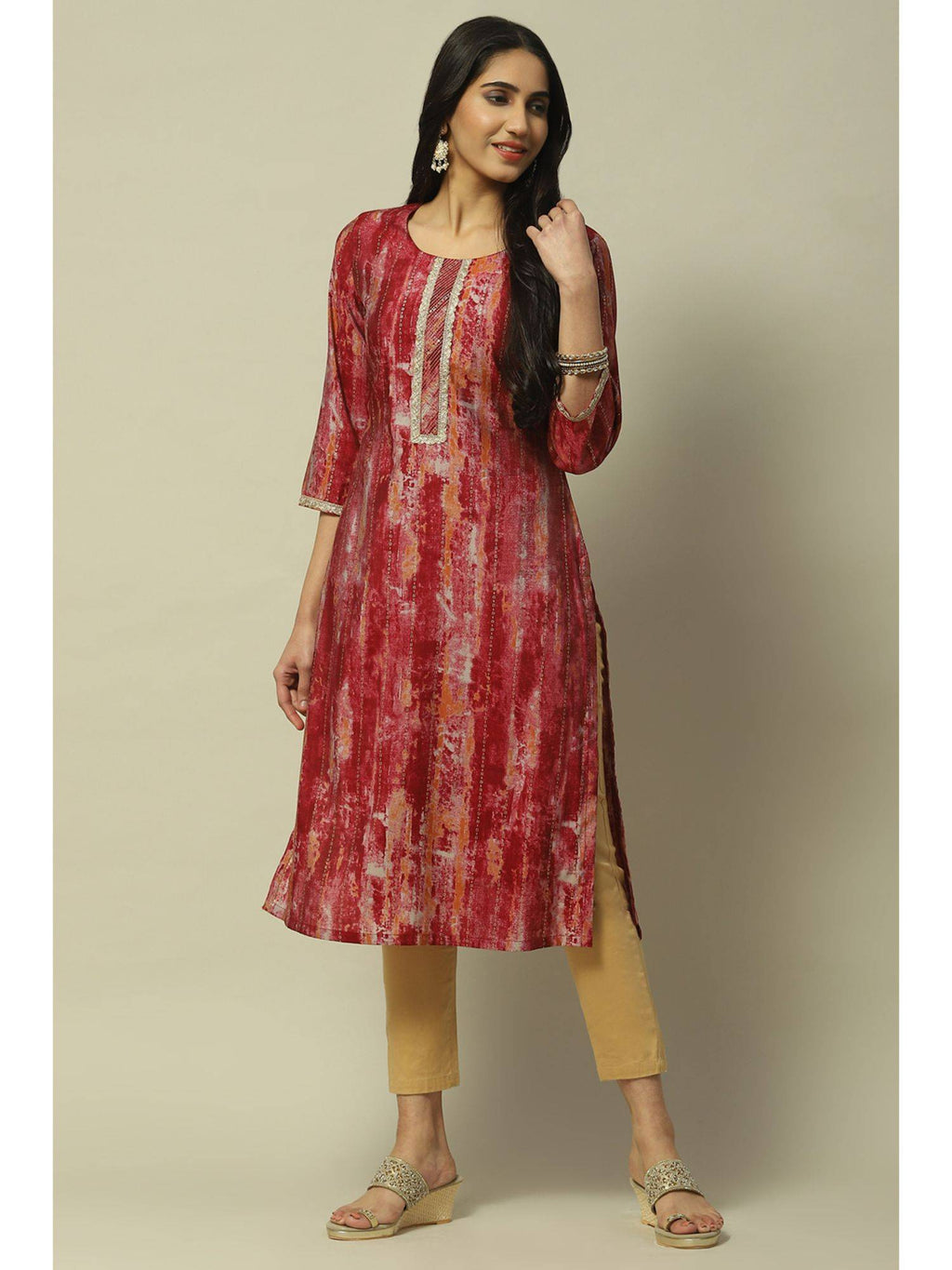 Maroon Viscose Blend Straight Kurta | KDG - view 6
