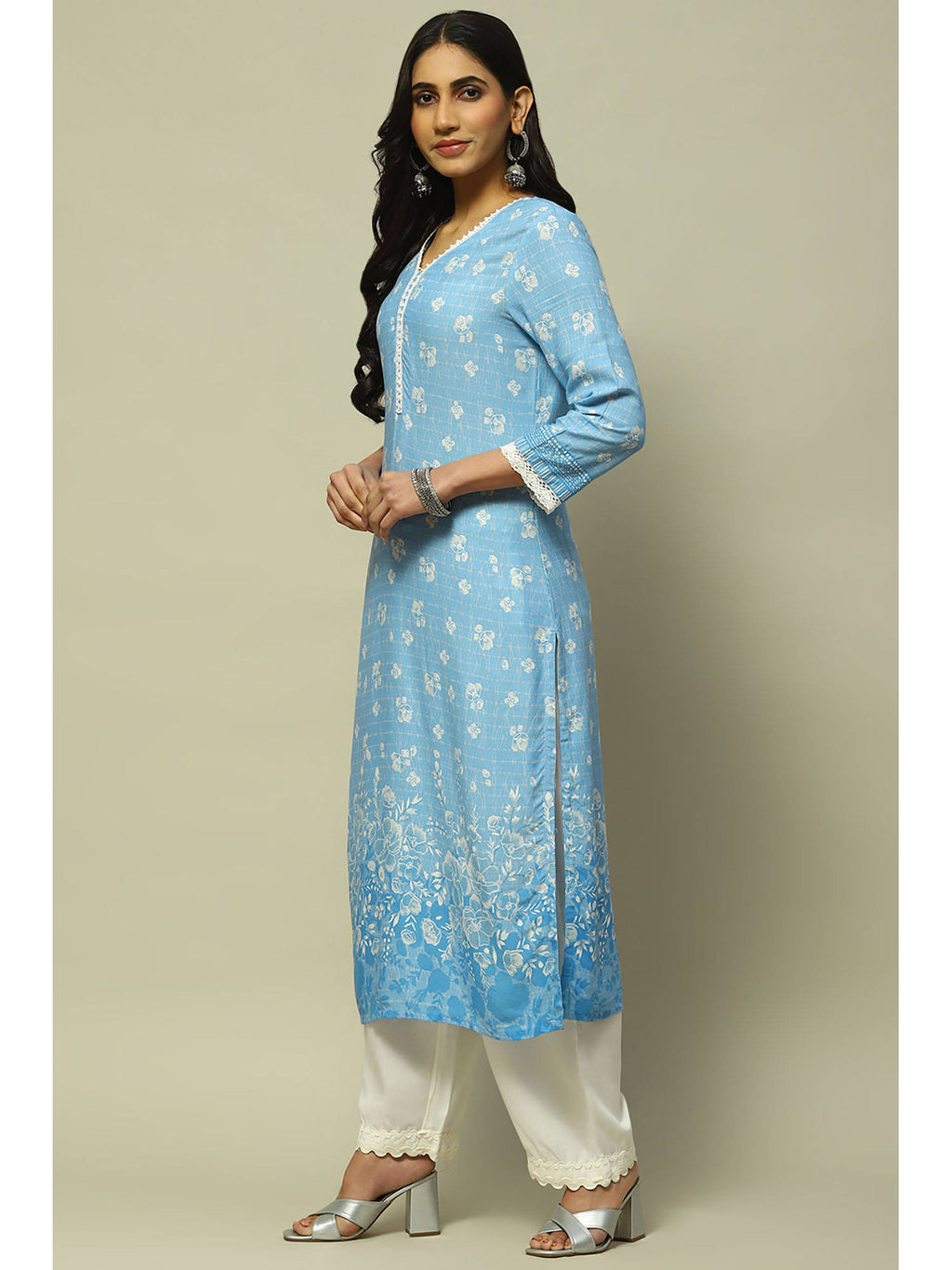 Blue Rayon Straight Kurta | U3S - view 3