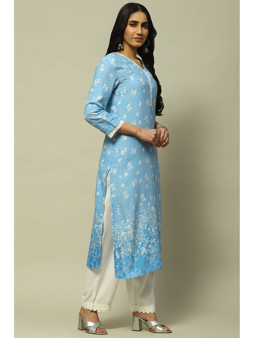 Blue Rayon Straight Kurta | U3S - view 5
