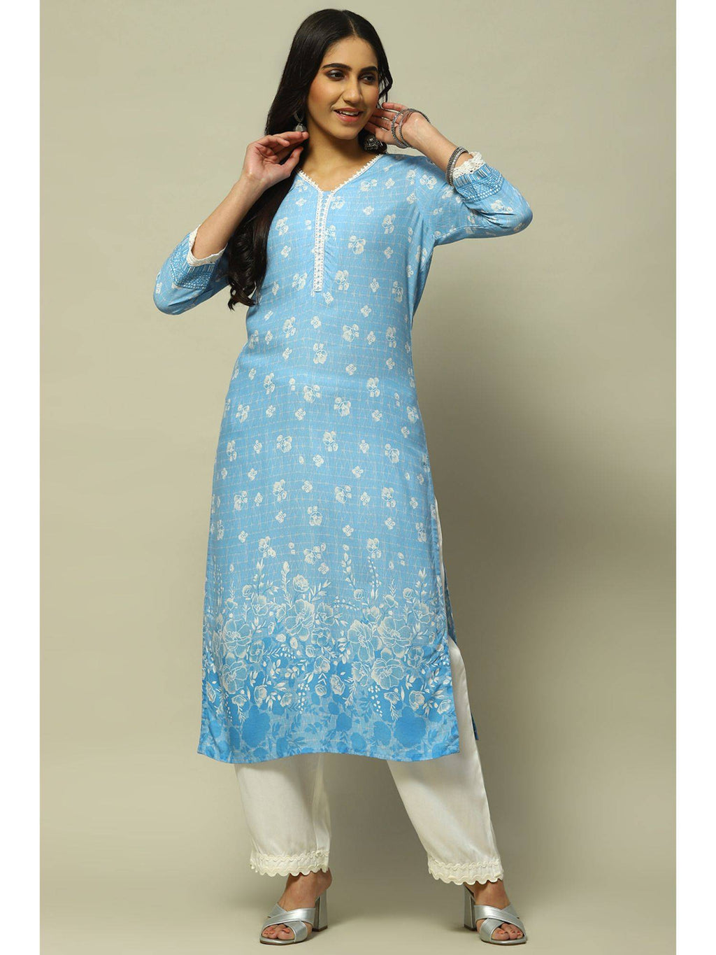 Blue Rayon Straight Kurta | U3S - view 6