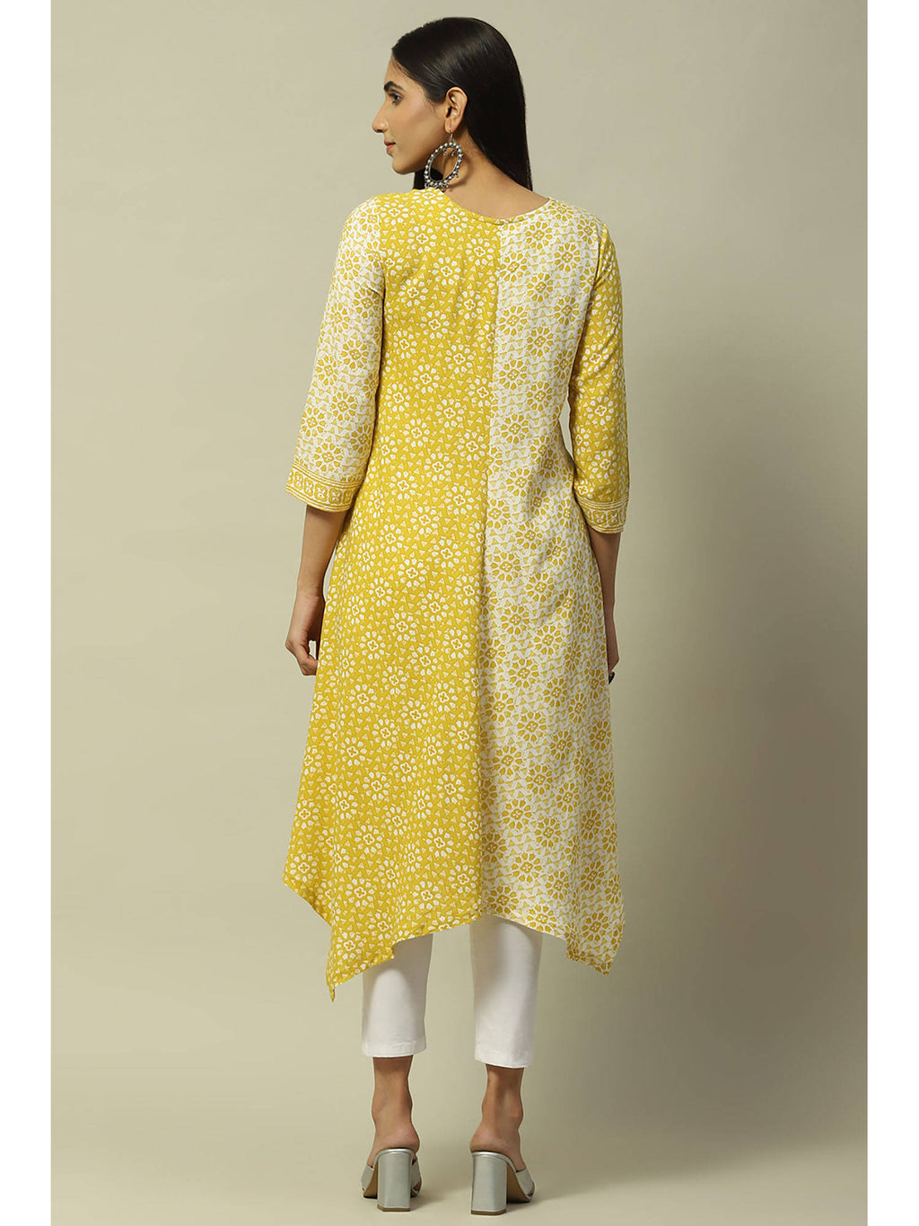Yellow Rayon Straight Kurta | U3S - view 4