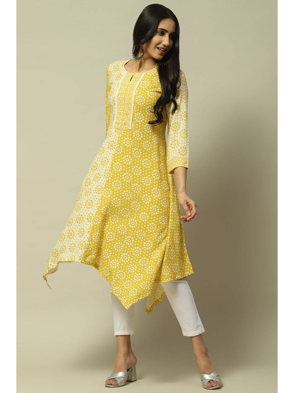Yellow Rayon Straight Kurta | U3S - view 6