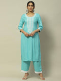 Aqua Rayon Slub Straight Kurta | U3S - view 1
