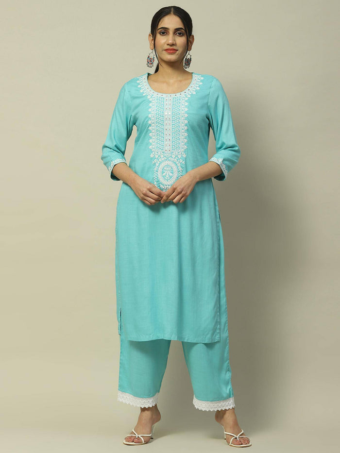 Aqua Rayon Slub Straight Kurta | U3S - view 1