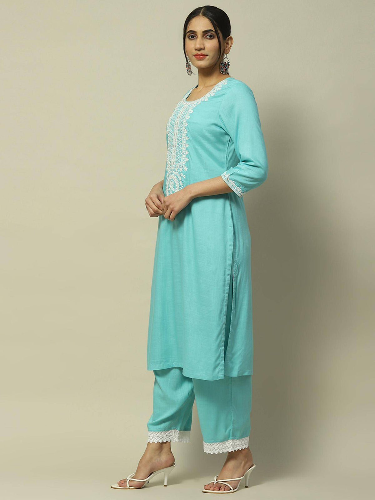 Aqua Rayon Slub Straight Kurta | U3S - view 2