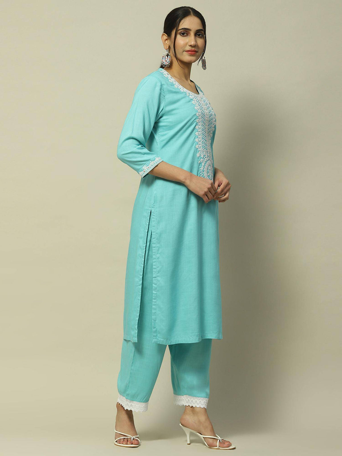 Aqua Rayon Slub Straight Kurta | FY93 - view 3