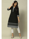 Black Cotton Straight Kurta | KDG - view 1