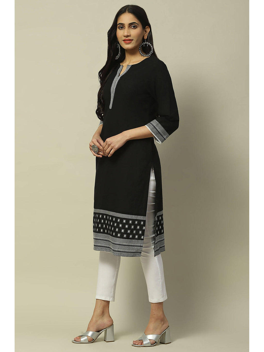 Black Cotton Straight Kurta | FY93 - view 3