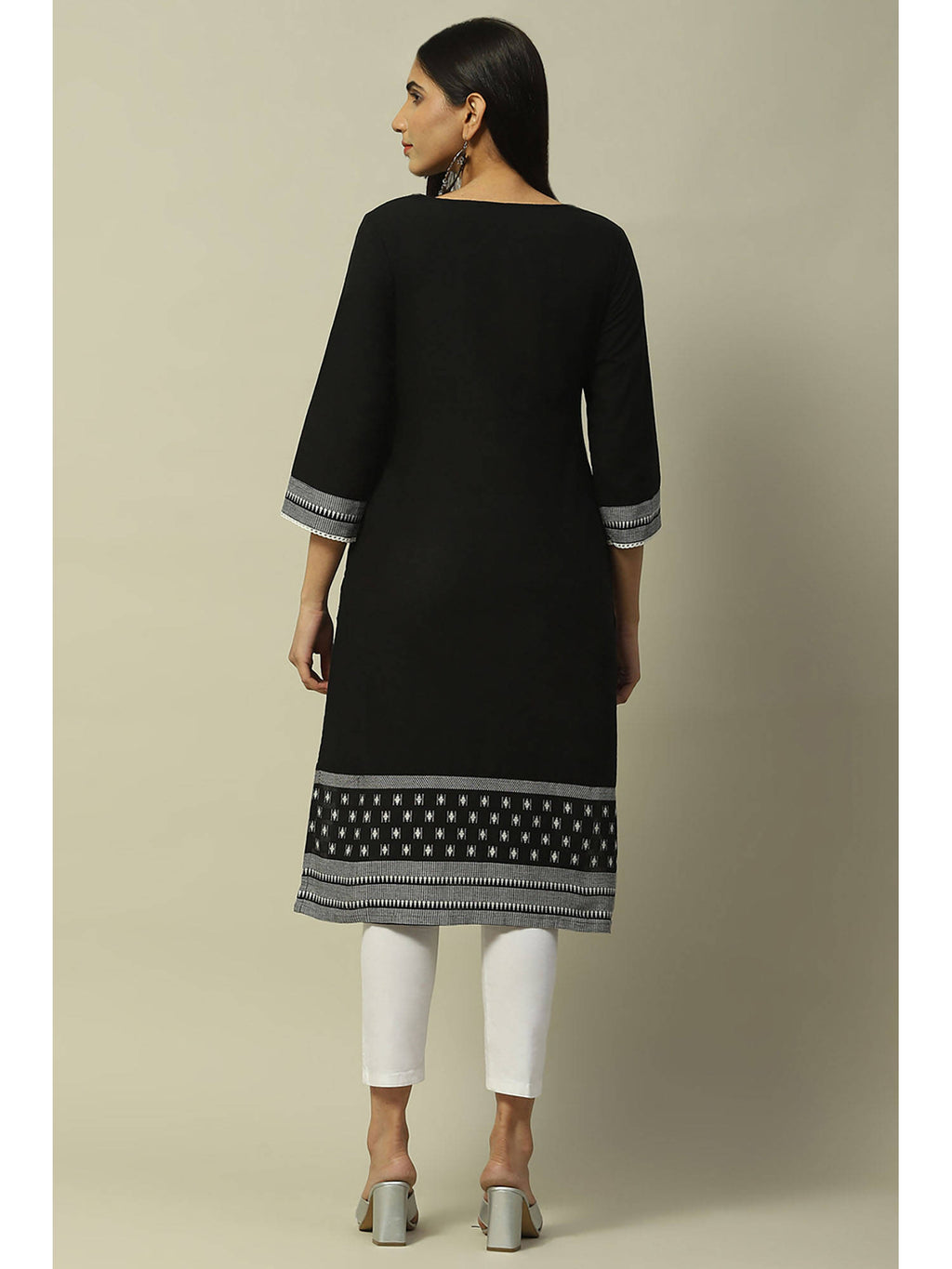 Black Cotton Straight Kurta | KDG - view 4