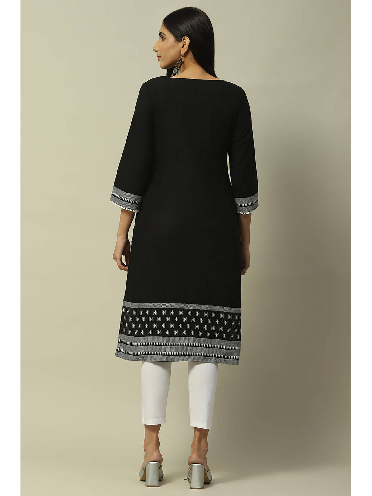 Black Cotton Straight Kurta | KDG - view 4