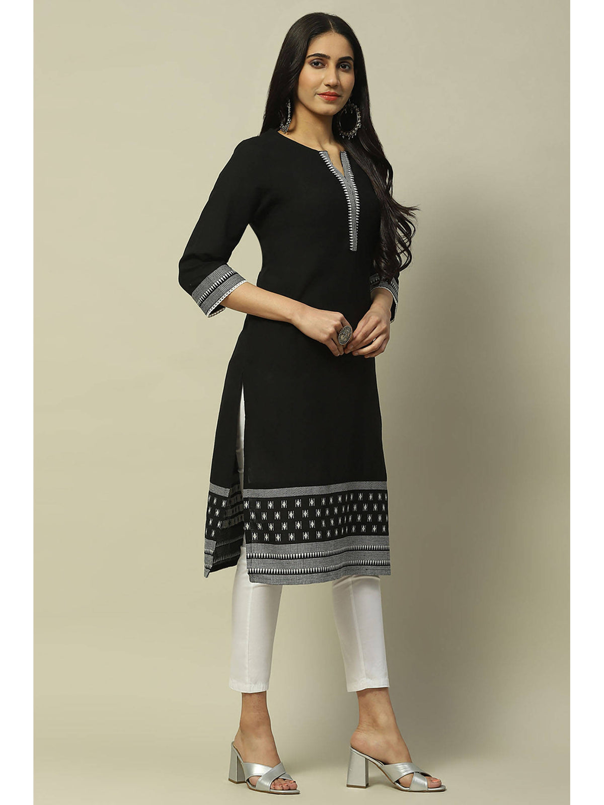 Black Cotton Straight Kurta | KDG - view 5