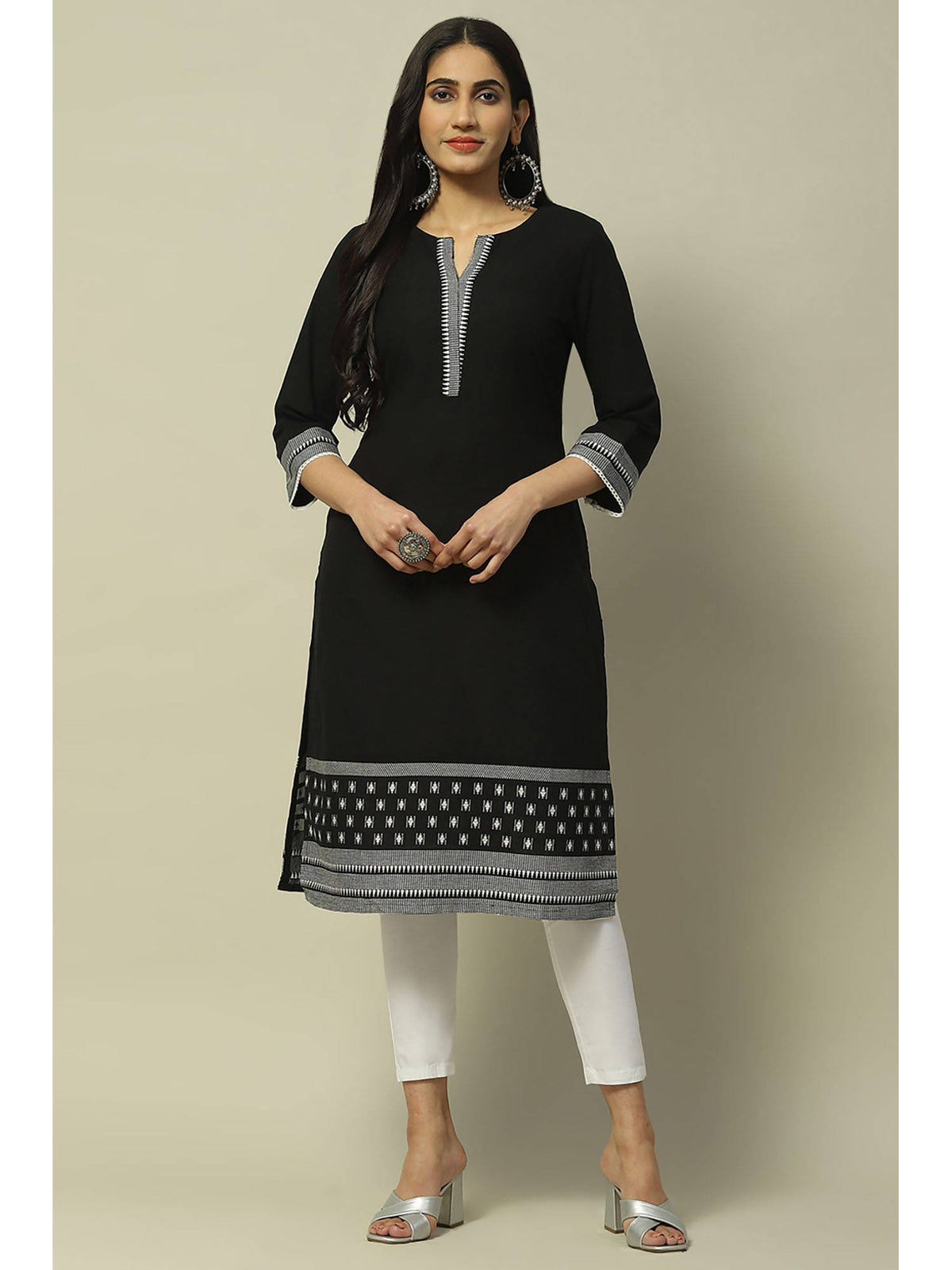 Black Cotton Straight Kurta | KDG - view 6