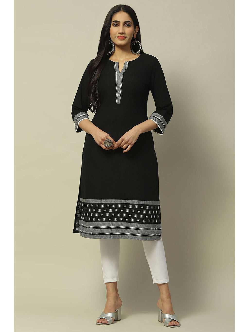 Black Cotton Straight Kurta | FY93 - view 6