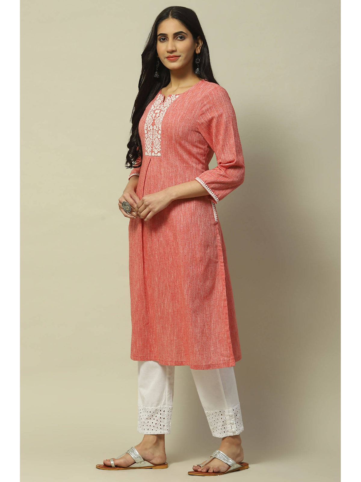 Peach Poly Cotton Straight Kurta | U3S - view 3
