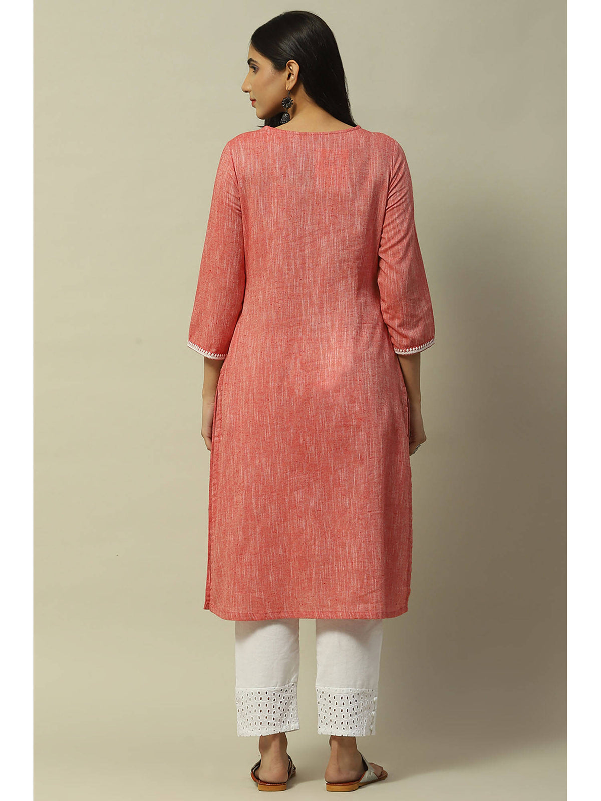Peach Poly Cotton Straight Kurta | U3S - view 4