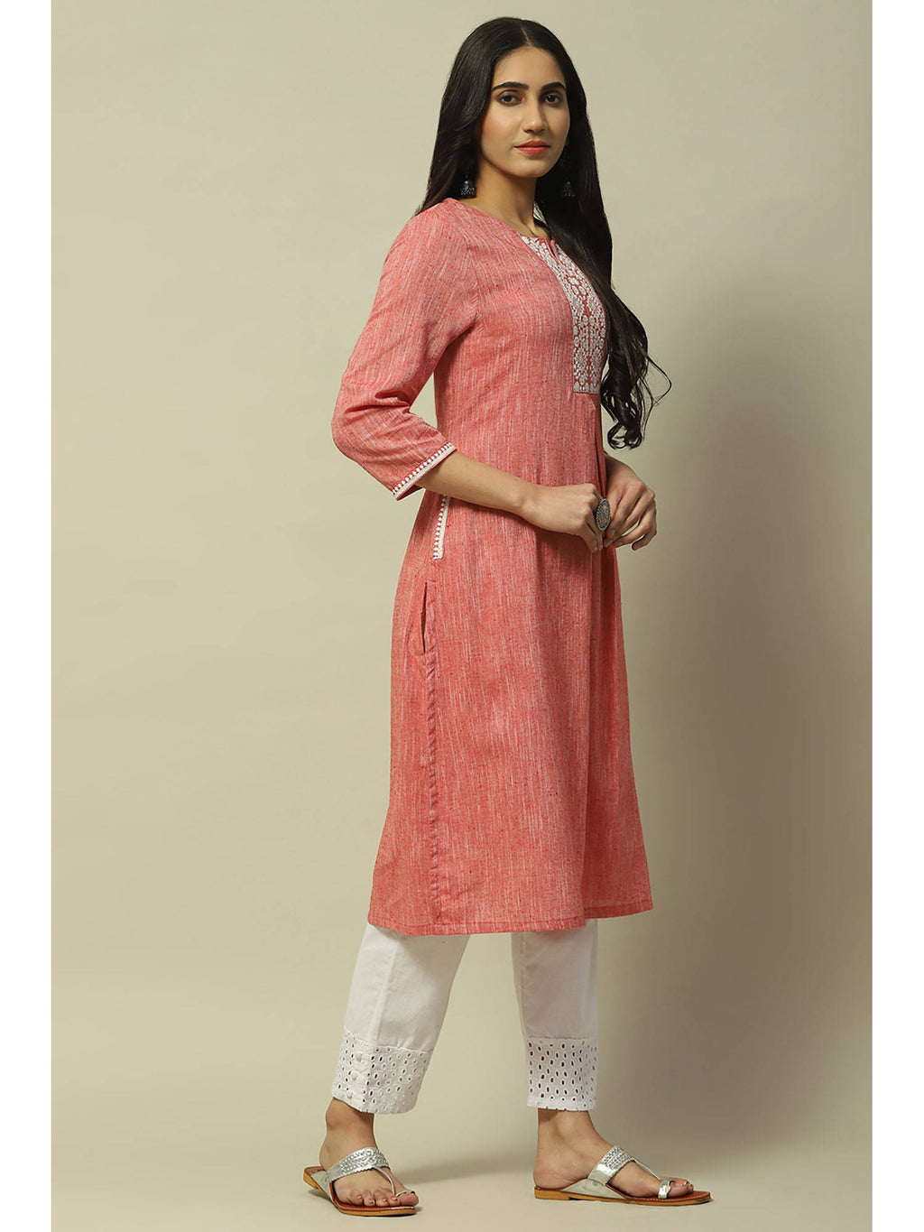 Peach Poly Cotton Straight Kurta | U3S - view 5