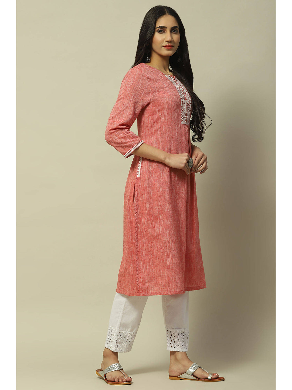 Peach Poly Cotton Straight Kurta | U3S - view 5