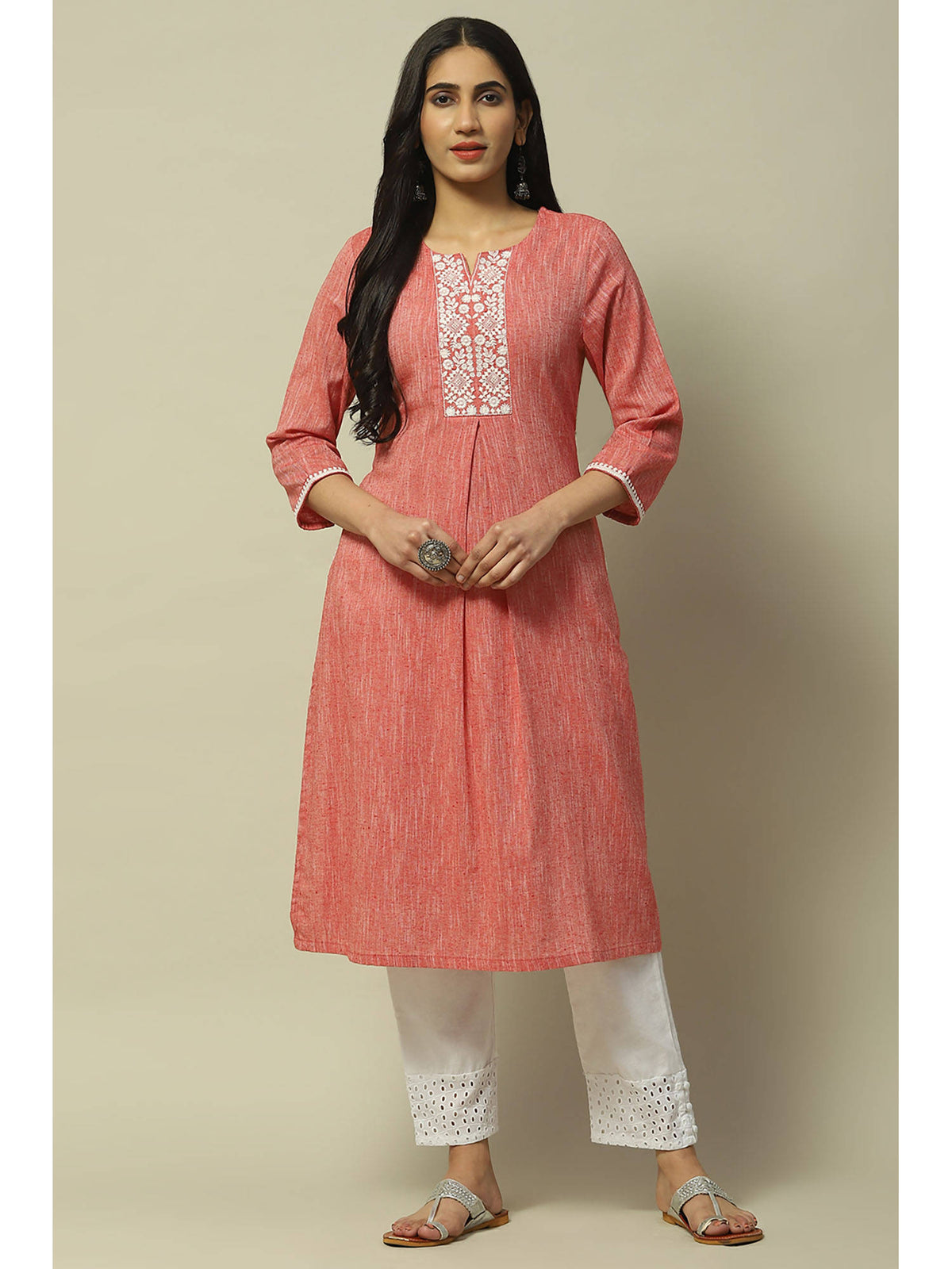 Peach Poly Cotton Straight Kurta | U3S - view 6