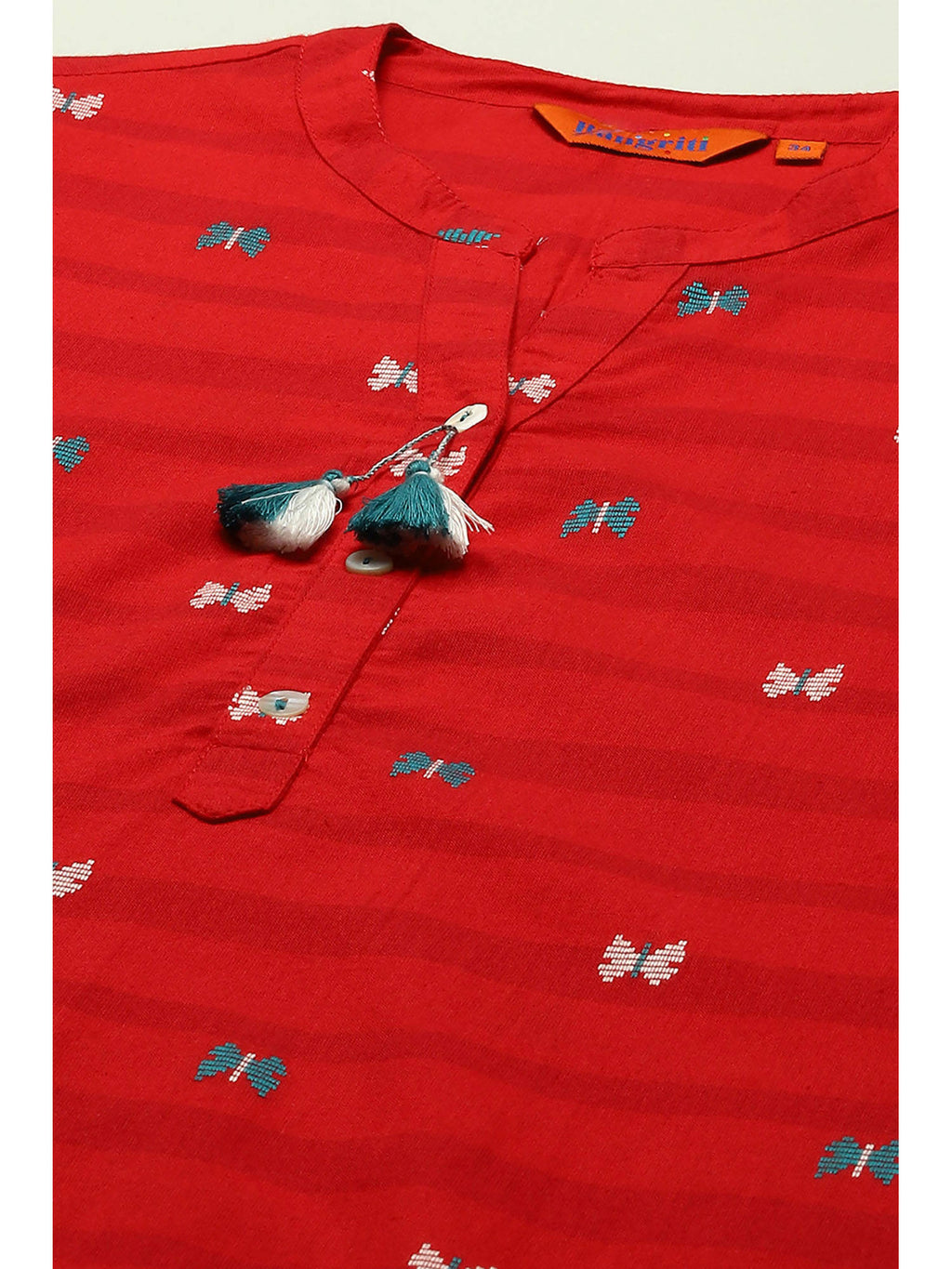 Red Cotton Straight Kurta | FY93 - view 2