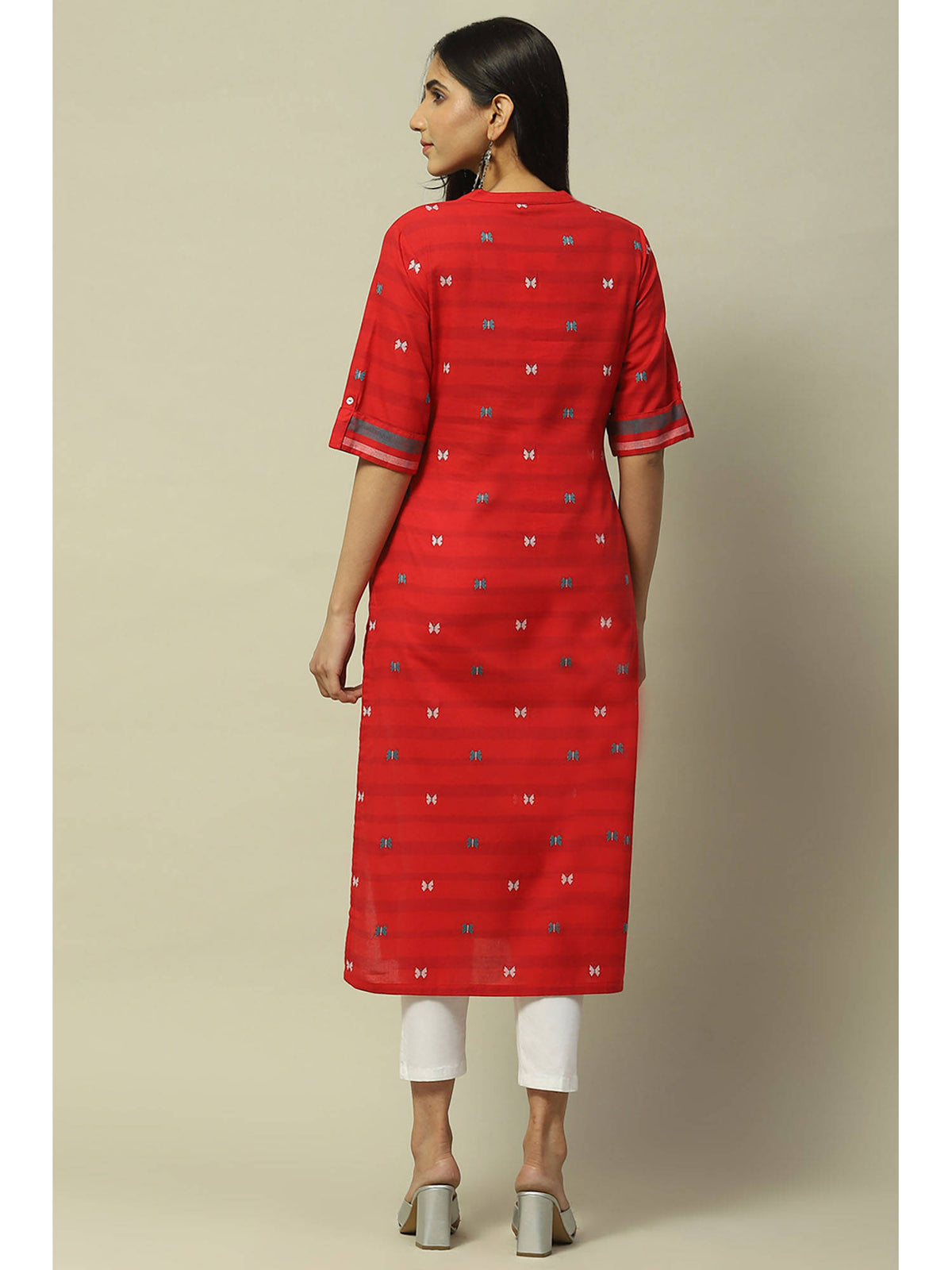 Red Cotton Straight Kurta | FY93 - view 4