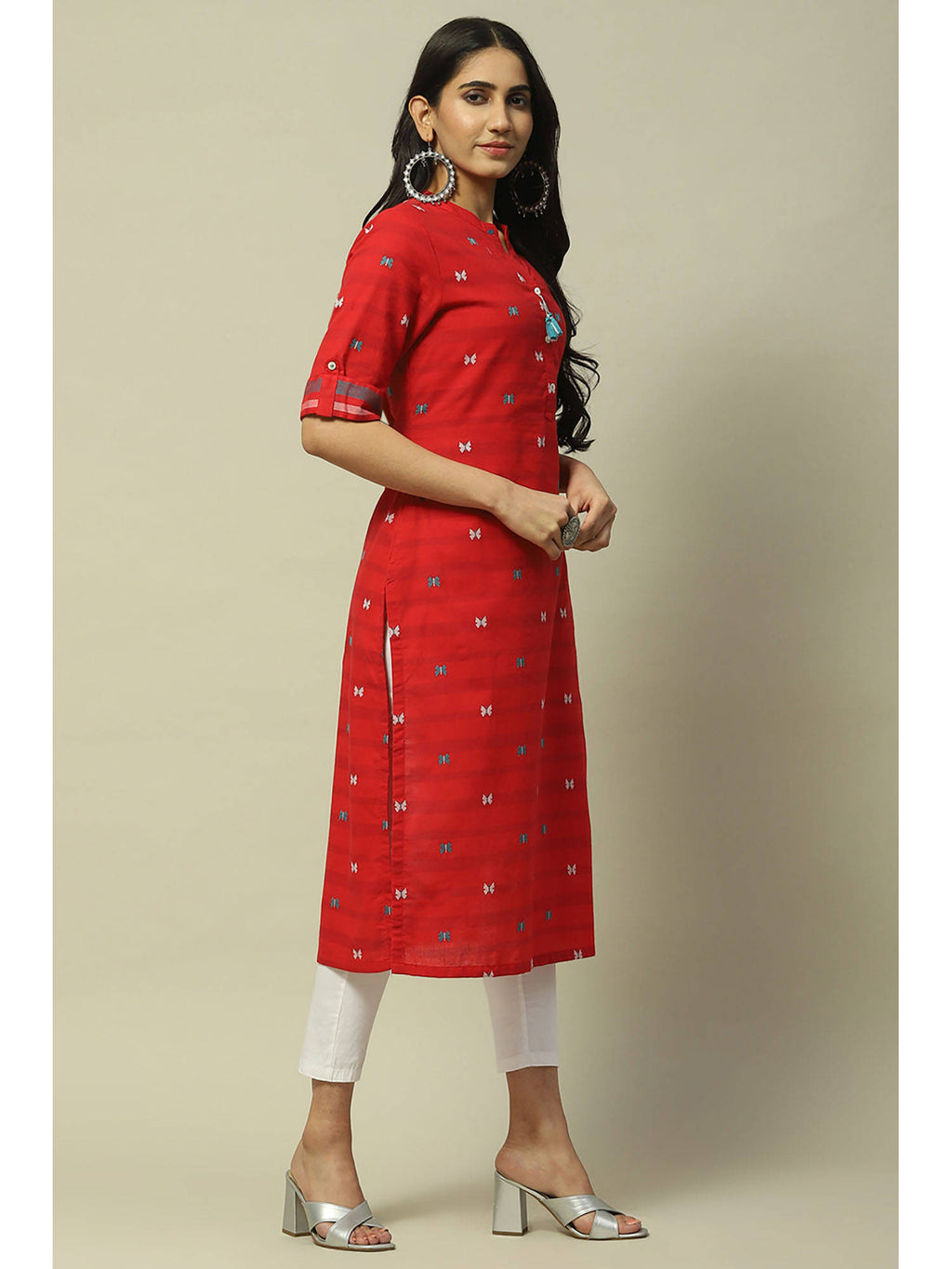 Red Cotton Straight Kurta | FY93 - view 5