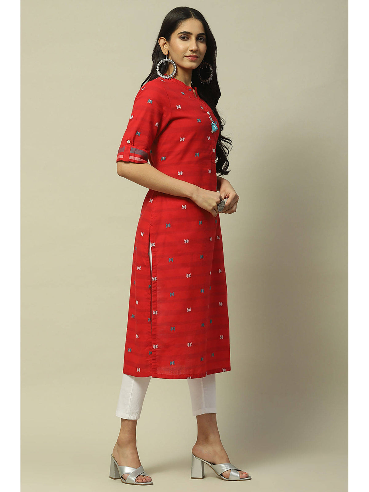 Red Cotton Straight Kurta | FY93 - view 5