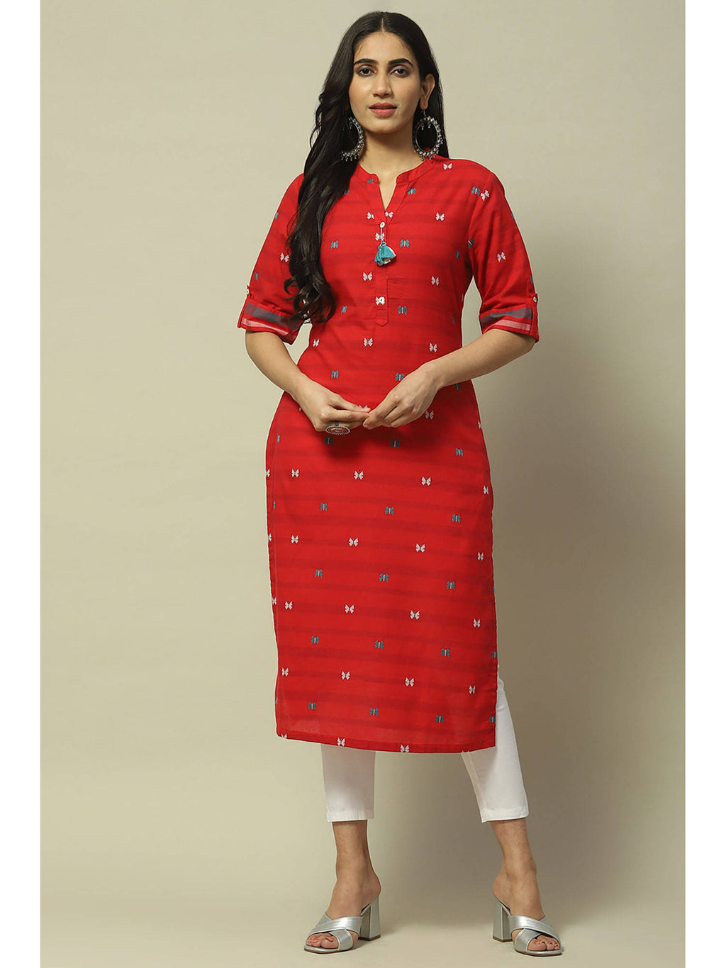Red Cotton Straight Kurta | FY93 - view 6