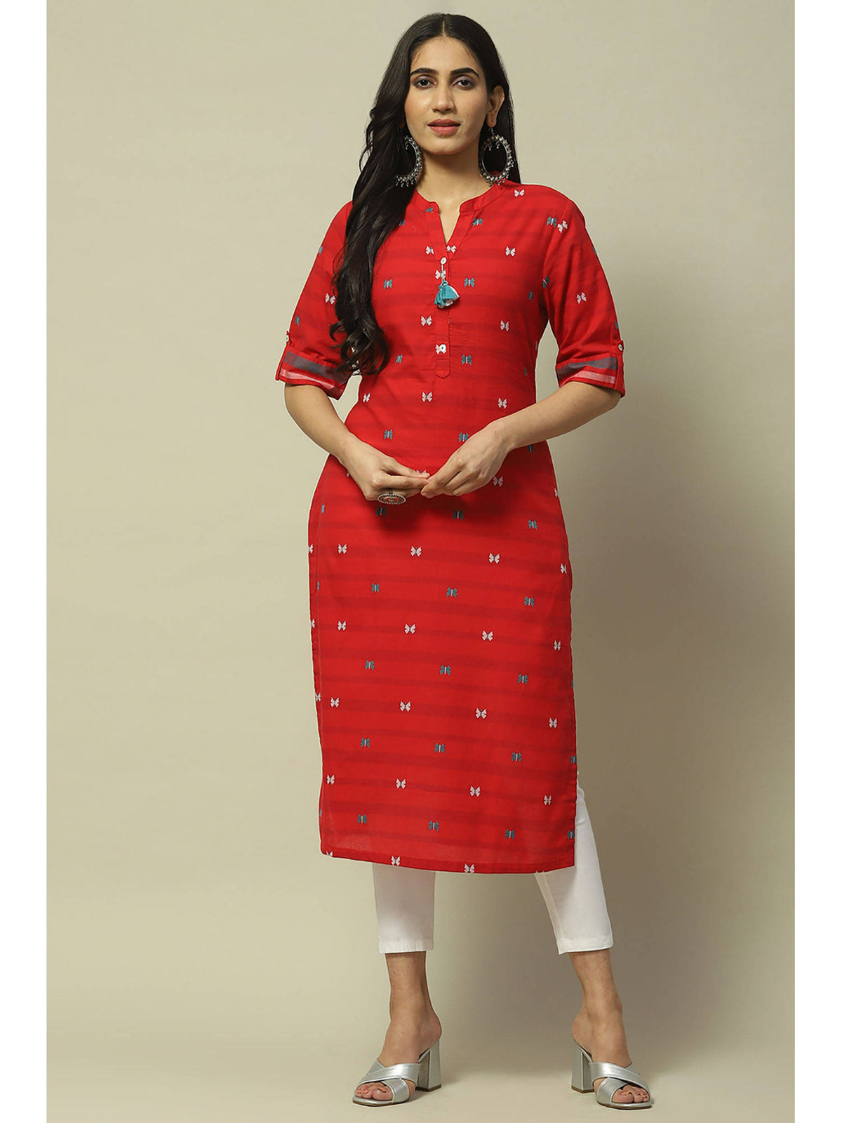 Red Cotton Straight Kurta | FY93 - view 6