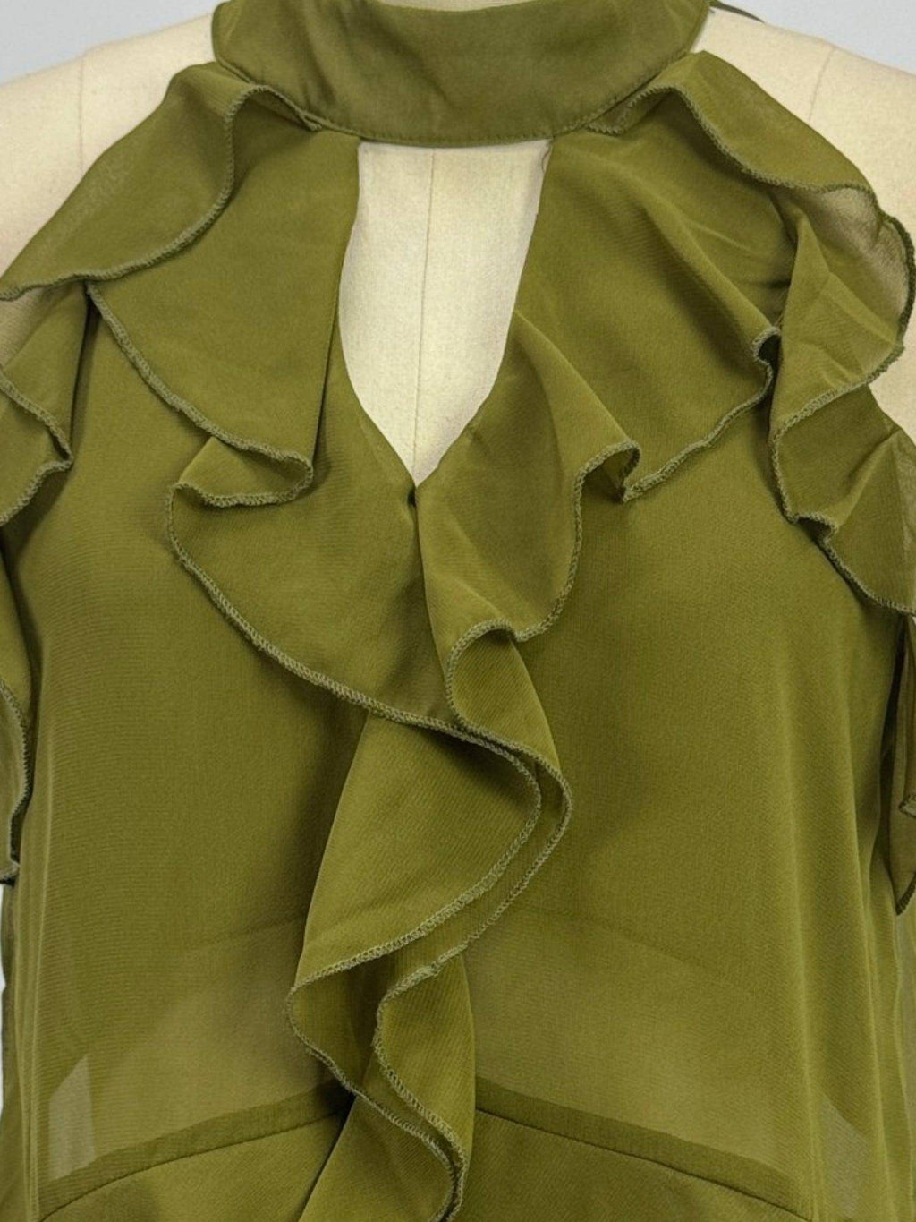 Olive Halter Neck With Ruffles Top | HT67 - view 4