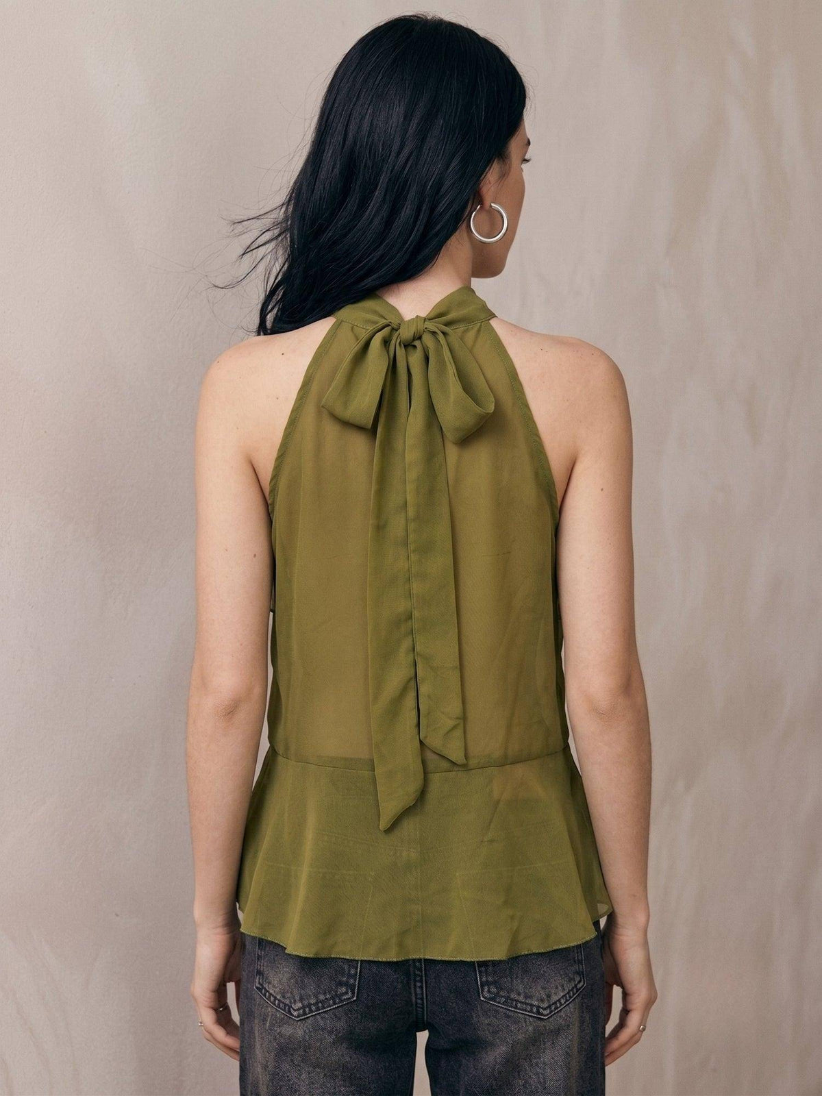Olive Halter Neck With Ruffles Top | HT67 - view 5
