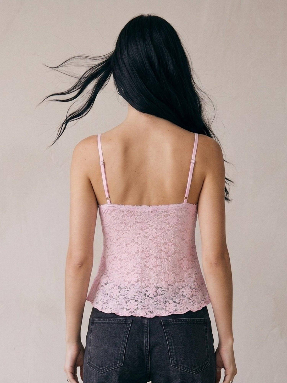 Pink Plunge Neck Lace Tank Top | TT98 - view 5