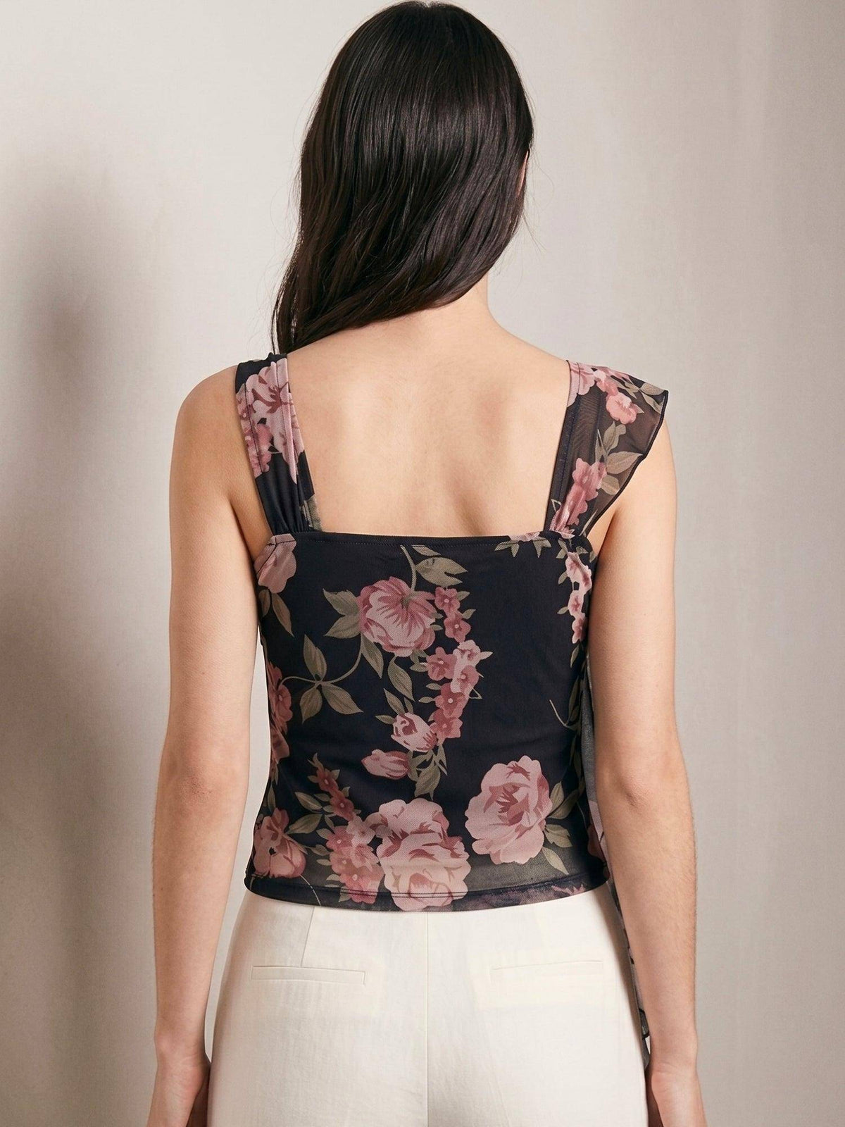 Black All Over Floral Printed Fitted Crop Top | CT61 - view 5