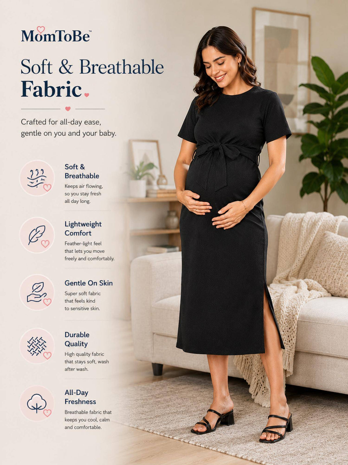 Women Black Bodycon Maternity Dress | D56 - view 2