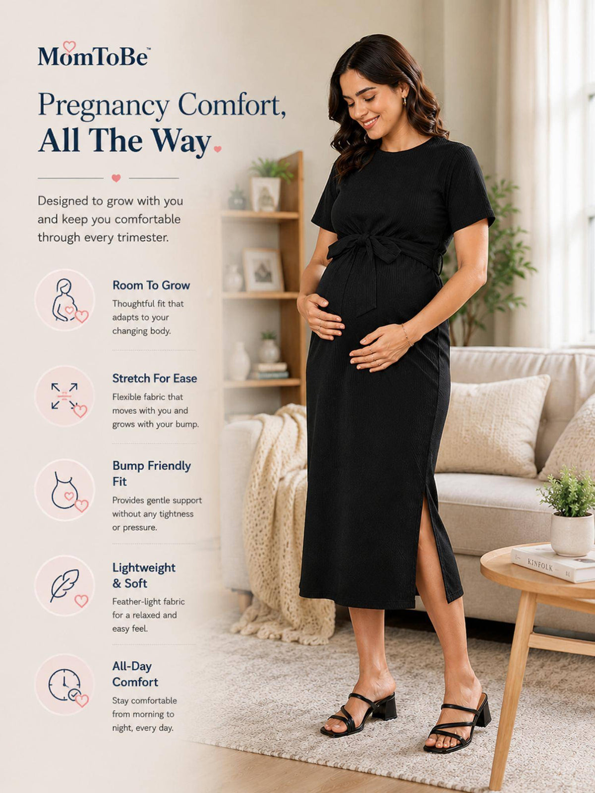 Women Black Bodycon Maternity Dress | D56 - view 4