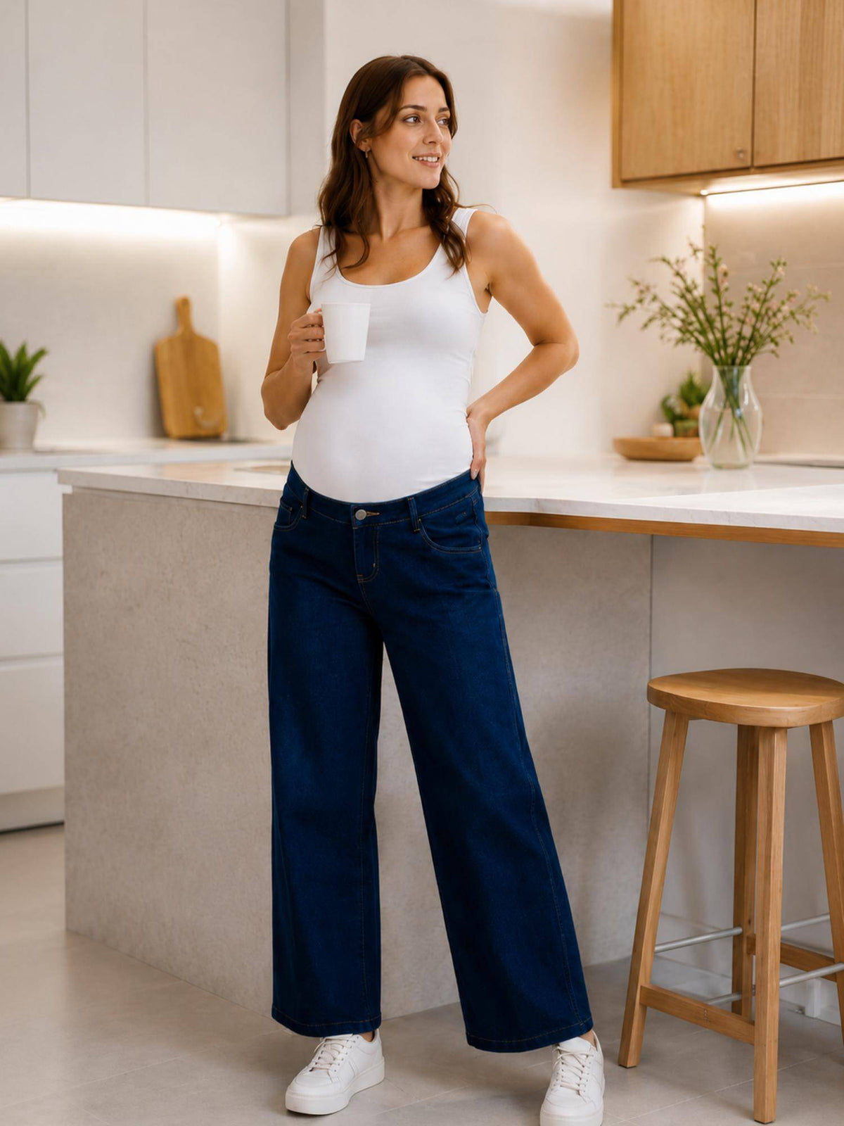 Women's Cotton Denim Blue Maternity Jeans | RF89 - view 1