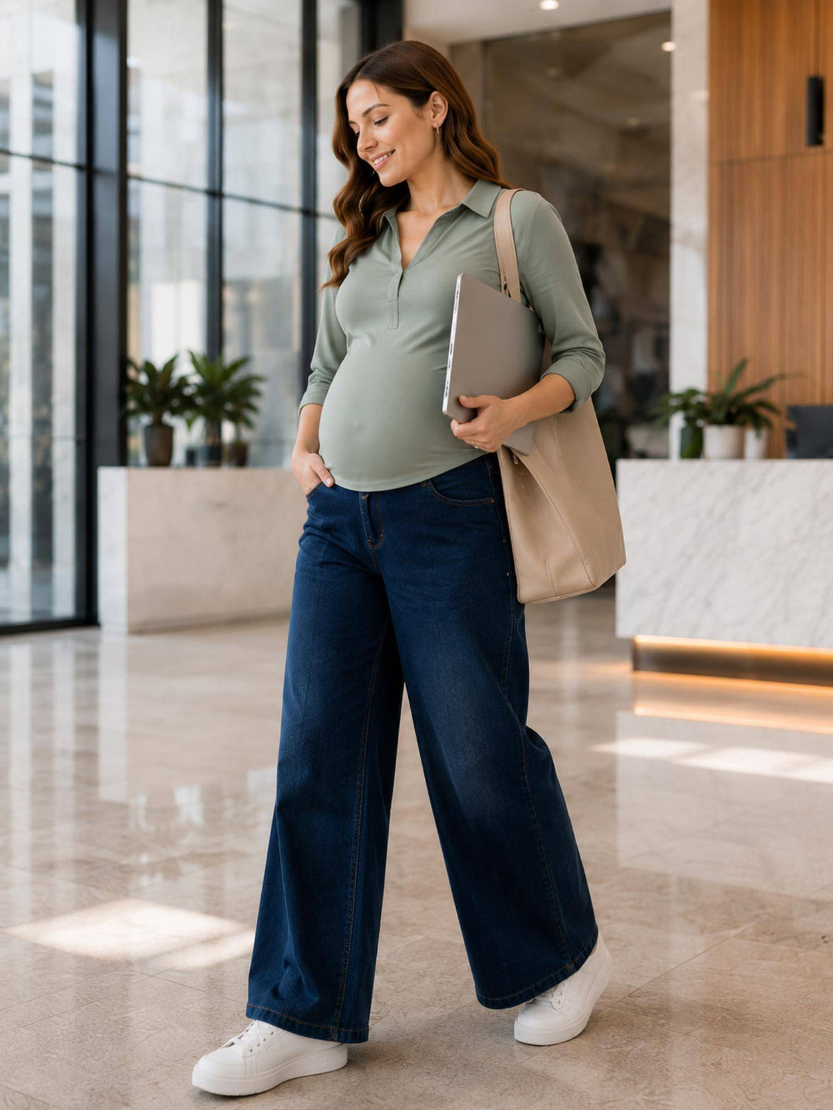 Women's Cotton Denim Blue Maternity Jeans | RF89 - view 2