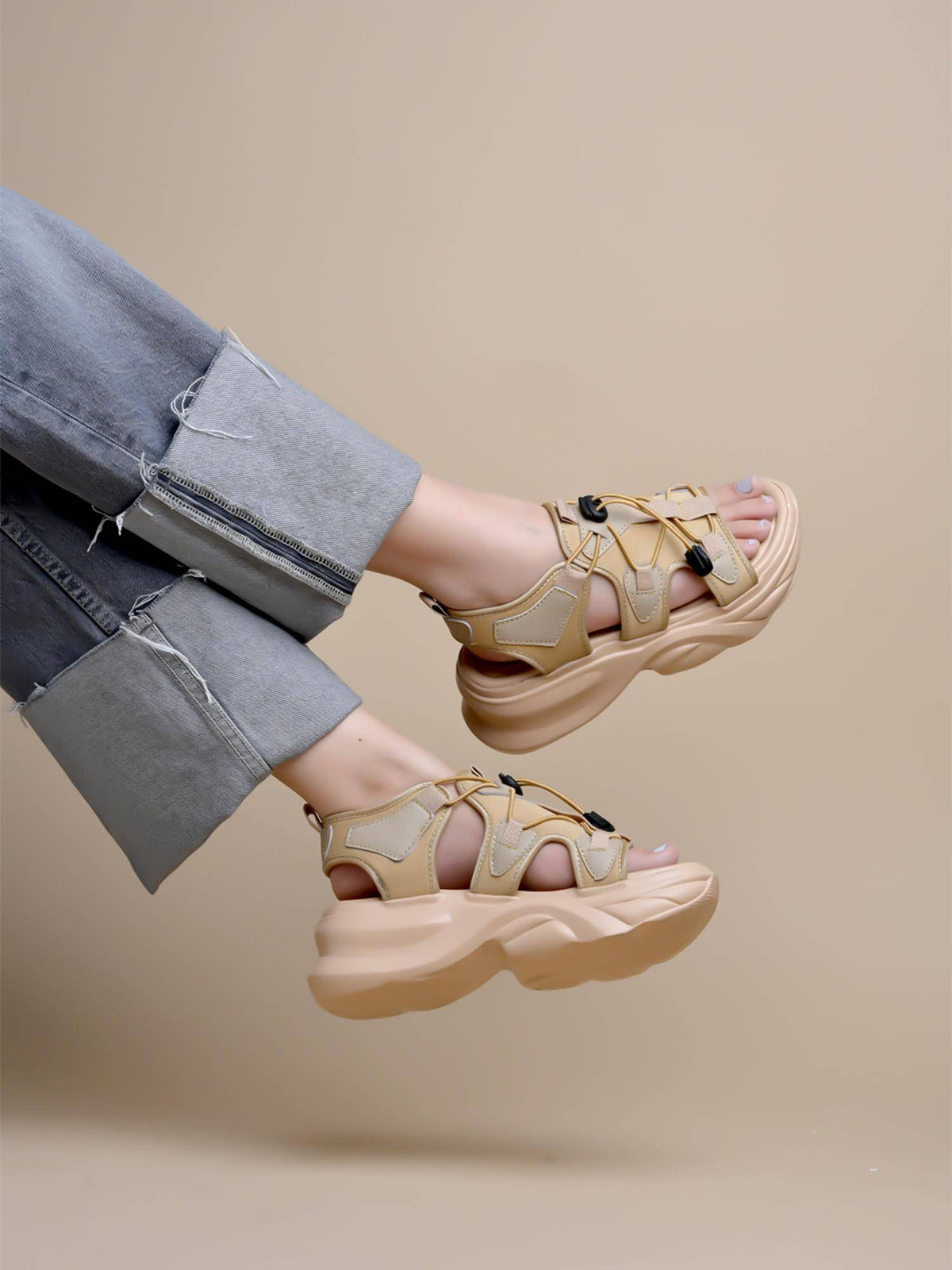 Smart Casual Beige Sporty Sandals for Women | SD89 - view 2