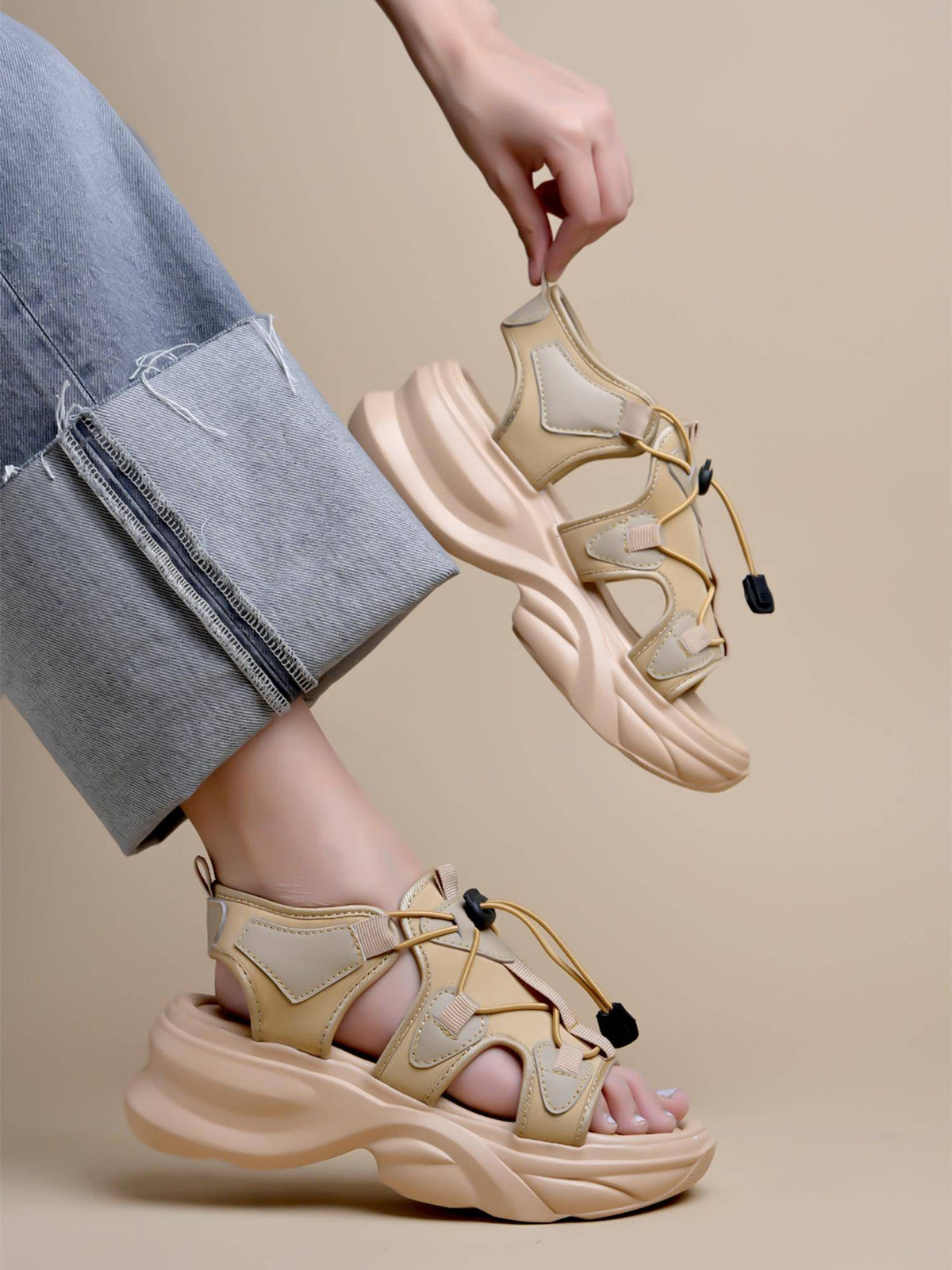 Smart Casual Beige Sporty Sandals for Women | SD89 - view 3