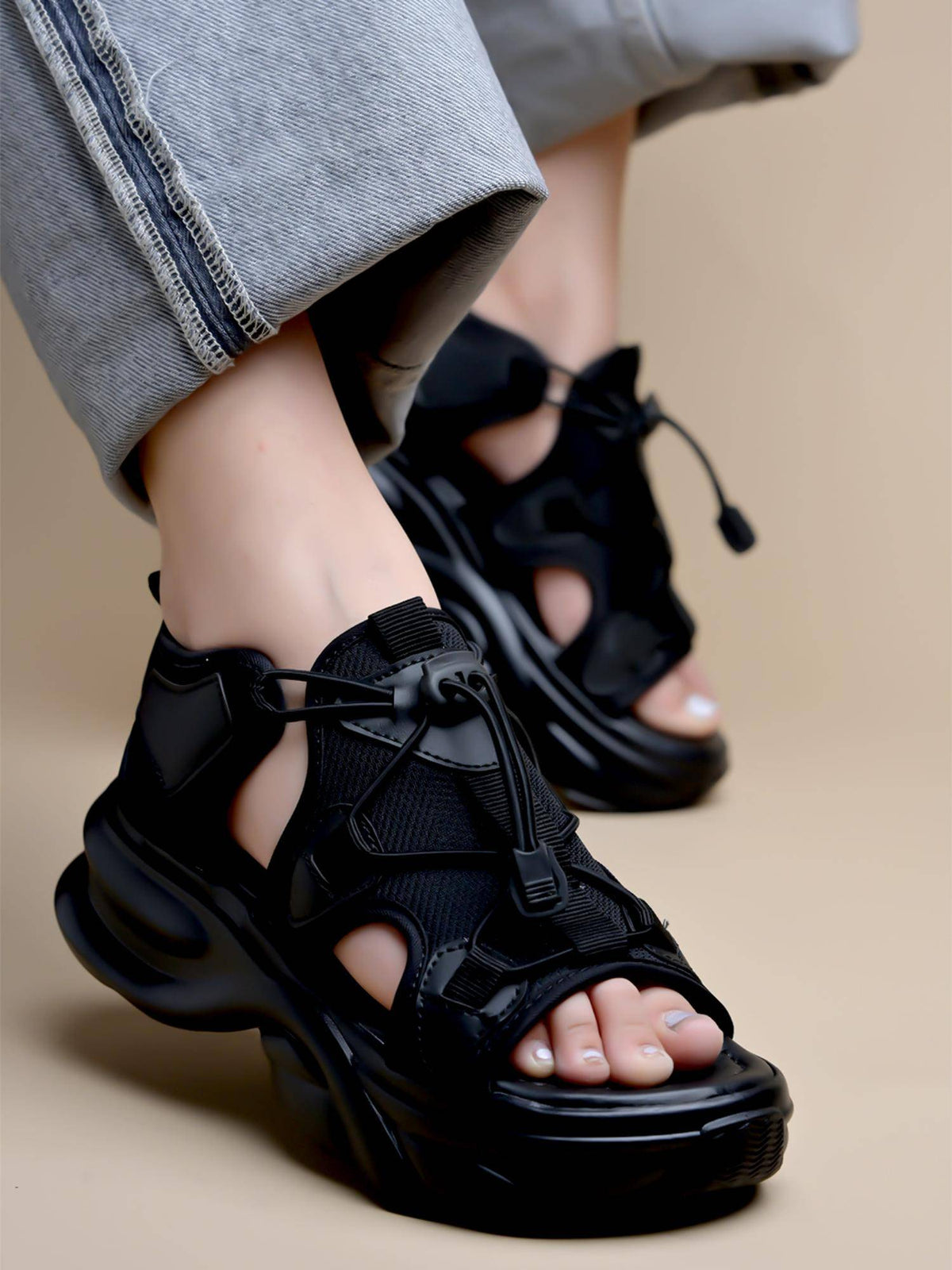Smart Casual Black Sporty Sandals for Women | SD89 - view 1