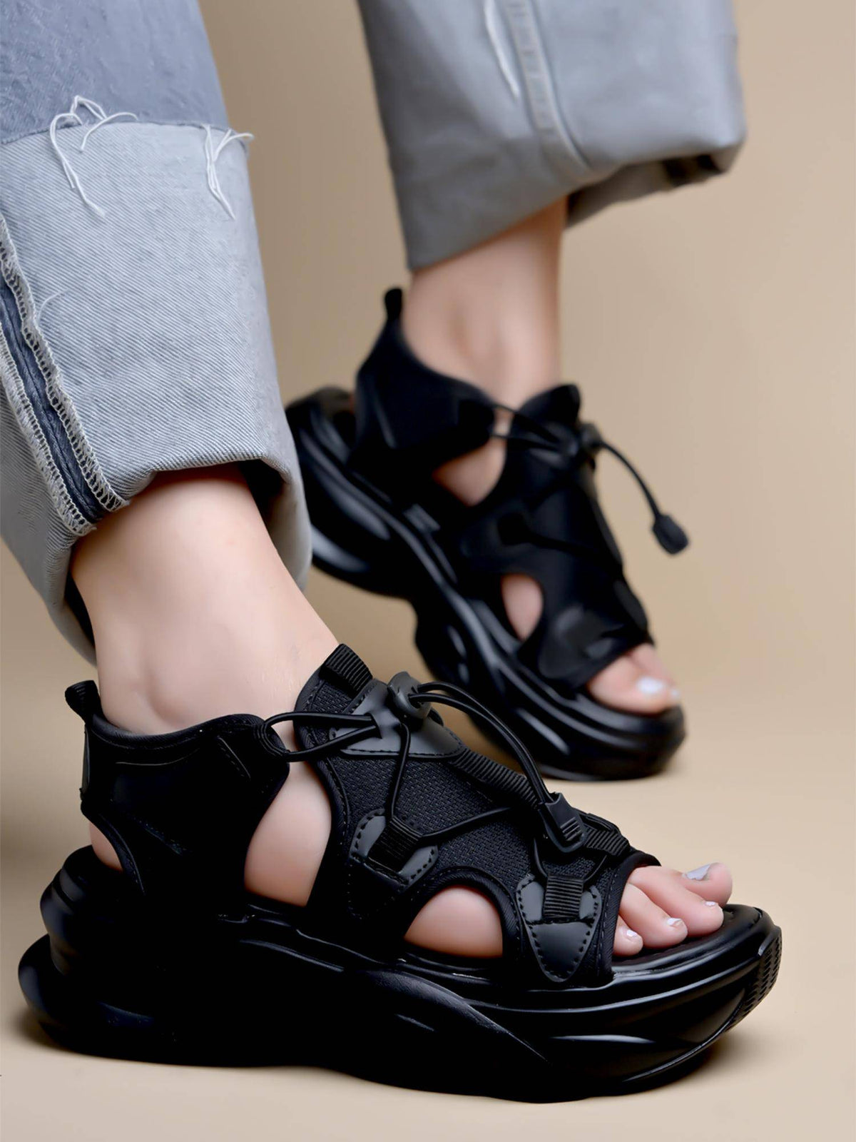 Smart Casual Black Sporty Sandals for Women | SD89 - view 2