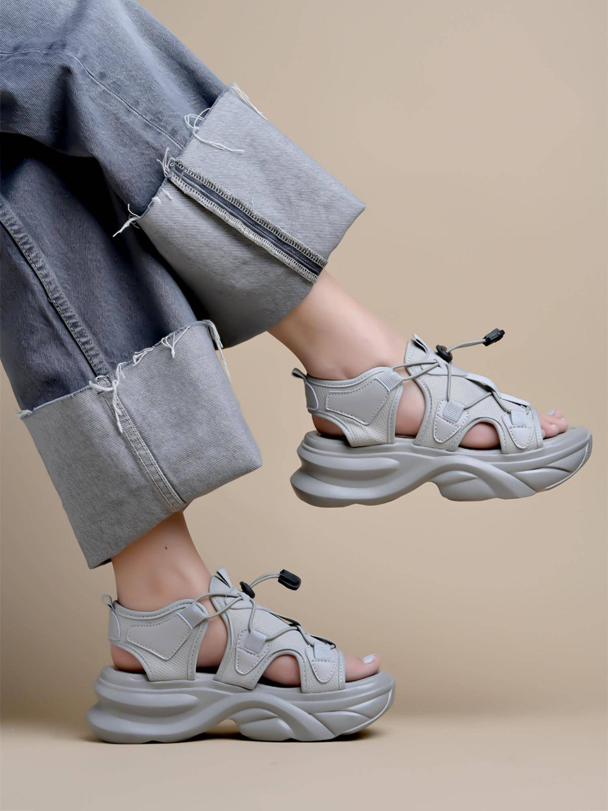Smart Casual Beige Sporty Sandals for Women | SD89 - view 8