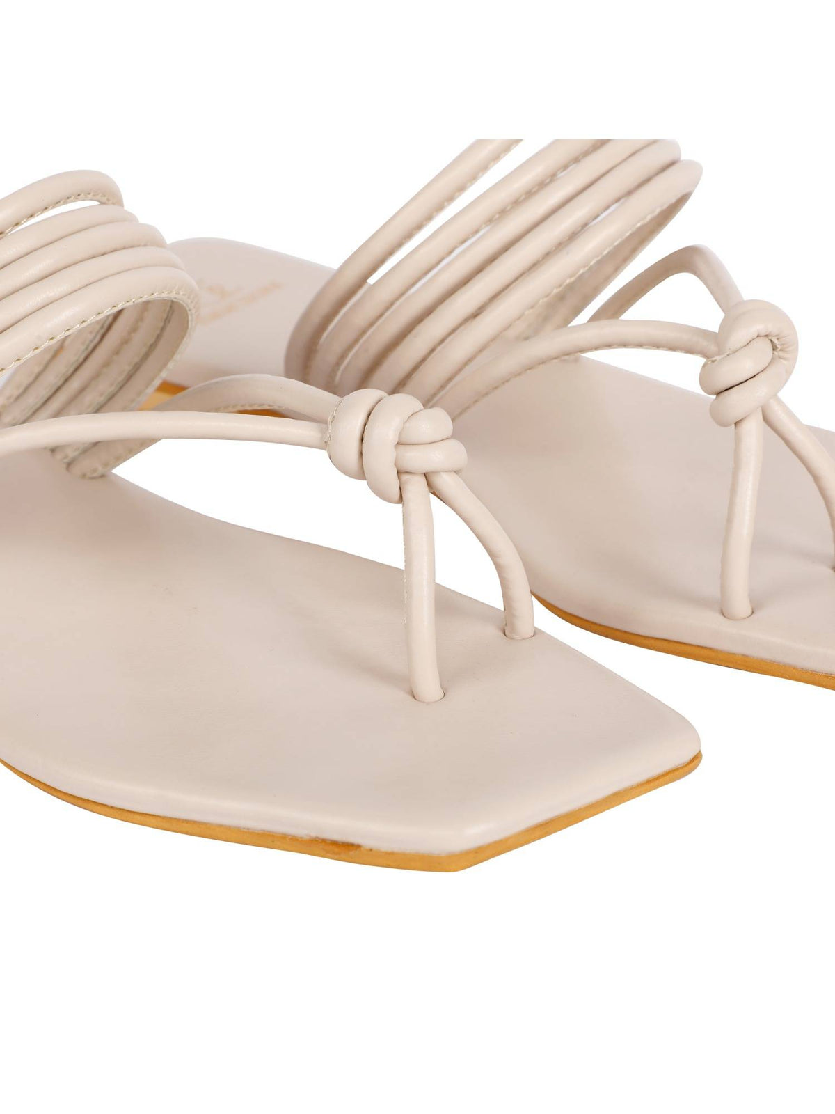 Off White Solid Strappy Square Toe Flats | F61 - view 2