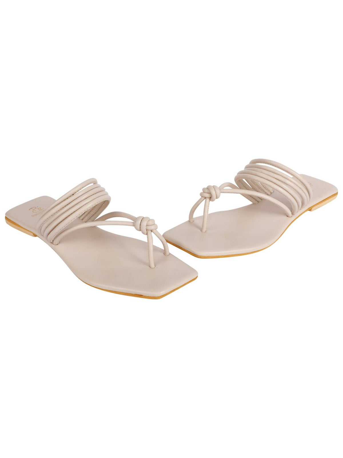 Off White Solid Strappy Square Toe Flats | F61 - view 3