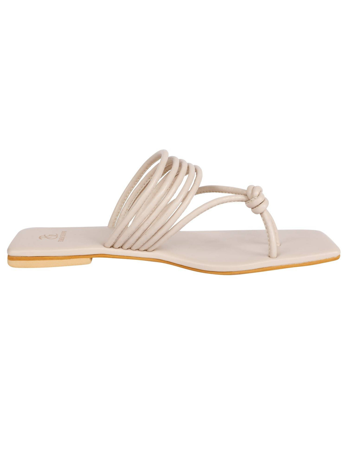Off White Solid Strappy Square Toe Flats | F61 - view 4