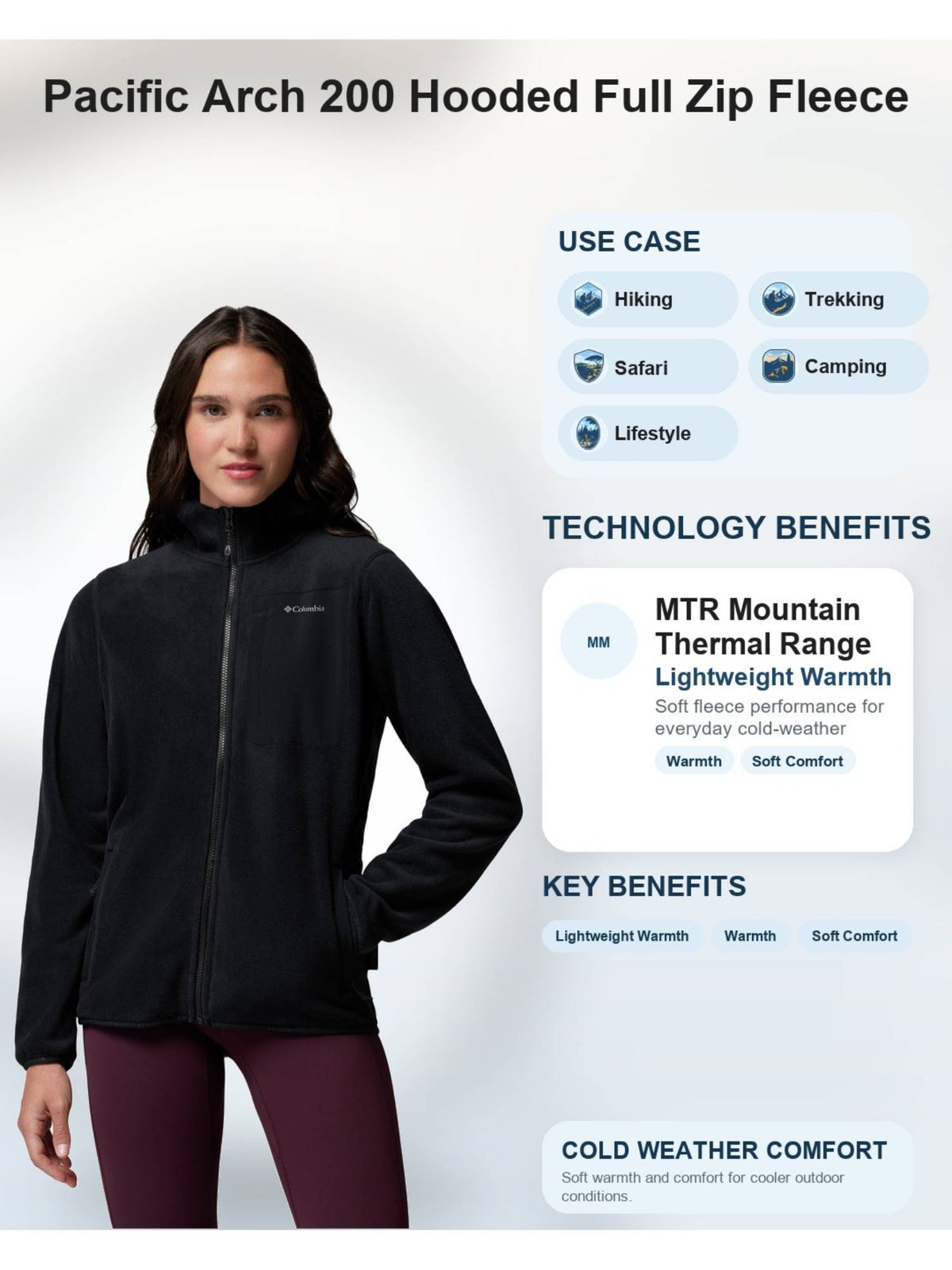 Women Black MTR Pacific Arch 200 Hiking Trekking Fleece Jacket | JK12 - view 2